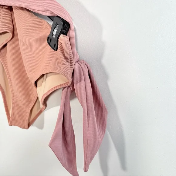 Beach Riot Carlie Blush Pink Ribbed One Shoulder Side Tie One Piece Swim Medium - Picture 5 of 13